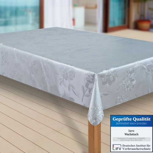 laro Wachstuch-Tischdecke Abwaschbar Garten-Tischdecke Wachstischdecke PVC Plastik-Tischdecken Eckig Meterware Wasserabweisend Abwischbar |72|, Muster:Dhalia Silber, Größe:130x240