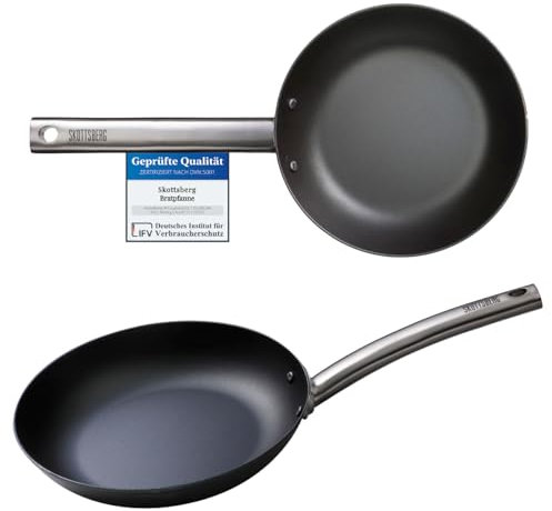 SKOTTSBERG Professional iron pan, diameter 24 cm, carbon steel press, forged, stainless steel handle with branded print, for optimal crispy frying and even cooking, stackable