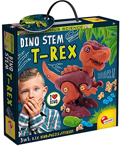 Lisciani – I'M A GENIUS Dino Stem T-Rex – 3-in-1 DIY-Puzzle – Einheitsgröße – Farbe Dino Stem T-Rex – 1 Einheit – Mehrfarbig – Für Kinder ab 4 Jahren – Geschenkidee