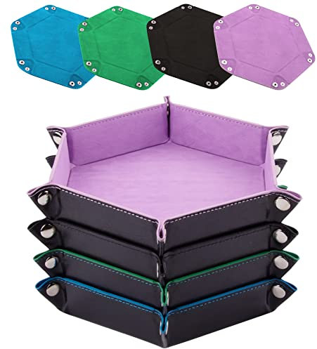 SIQUK 4 Stück Würfelbretter 4 Farbe Leder und Samt Würfelteller, Würfeltablett Hexagon Würfelteller Leder Würfelbretter für RPG DND Dragons Würfel Gaming (Flieder, Schwarz, Grün, Himmelblau)