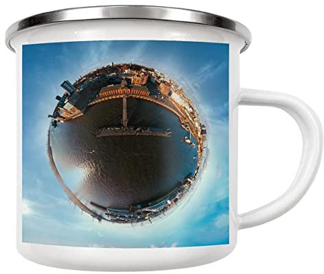 artboxONE Emaille Tasse Hamburg - Fischauktionshalle von Dienstleistungsdrohne.de - Emaille Becher Städte