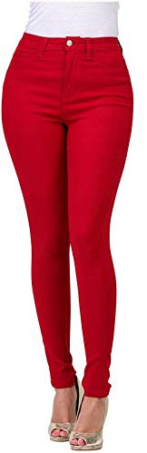 Fulidngzg Skinny Jeans Damen Rot Jeans Hose Push Up Slim Fit Jeanshosen Freizeithose High Waist Elegant Stretch Große Größen Röhrenjeans Pocket Jeans