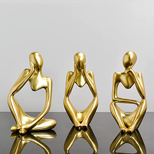 SIETIOJI 3-teiliges Denker-Statue-Set, aus Kunstharz, personalisierbar, abstrakt, für Büro, Wohnzimmer, Schreibtisch, Zimmerdekoration (Gold)