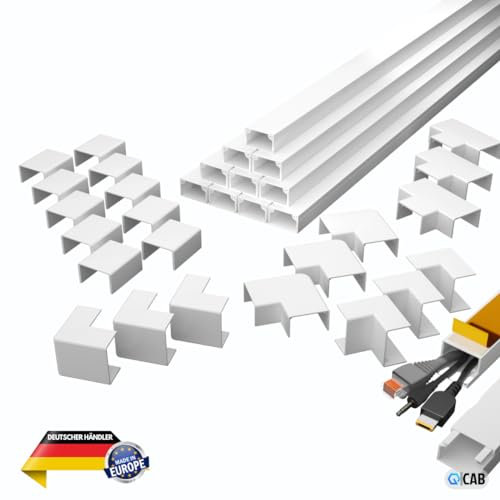 Kabelkanal Set weiß selbstklebend 10m (2,0 x 1,0 x 100 cm) - VDE geprüft - Made in Europe - mit extrastarkem Schaumklebeband zur Montage ohne Bohren