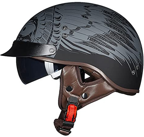 Demi Coque Casque Jet avec Visiere, Casque de Moto Vintage Ouvert Casquette de Baseball ECE Homologué Casquette de Moto rétro pour Hommes Femmes Cyclomoteur Cruiser ( Color : K , Size : M=55-56cm )