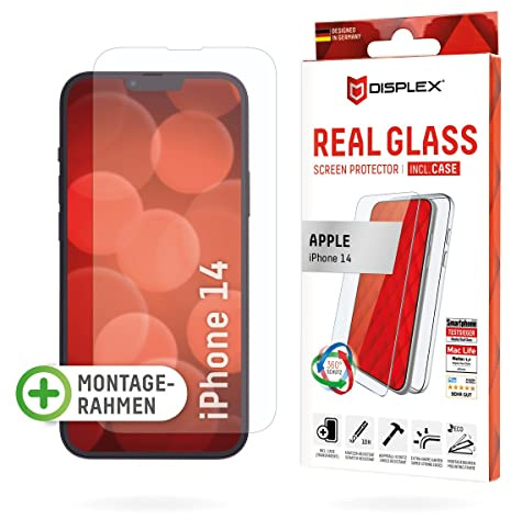 Displex Panzerglas (10H) + Schutzhülle für Apple iPhone 14, Eco-Montagerahmen, + Case, Tempered Glas, kratzer-resistente Schutzfolie