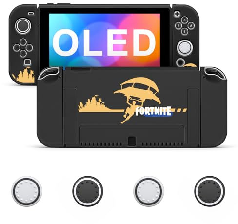JINGDU Hülle für Switch OLED,Schutzhülle Slim Cover Kompatibel mit Switch OLED und Joy Con mit 4 Joystick Kappen für Switch OLED 2021,Fortnite