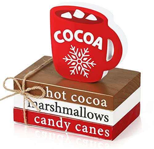 KORMMCO Weihnachts-Holzdekoration, Kakao, dekorativer Bücherstapel, Weihnachts-Mini-Kunstbuch-Dekoration für gestufte Tabletts, Kaffee, Kakao, Bartisch