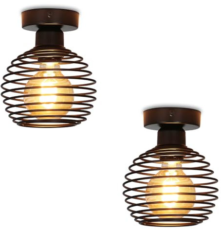 ZMH Deckenlampe Vintage Deckenleuchte Flur - 2ER Retro Flurlampe Industrial Schlafzimmerlampe Schwarz Metall Lampenschirm Küchenlampe E27 Fassung max.40W Deckenbeleuchtung für Gang Schlafzimmer Küche