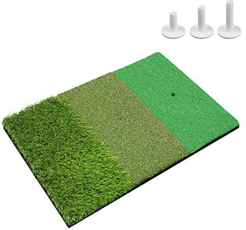 Scott Edward Golf Hitting Mat 3-in-1 Tee Turf, Rough Turf and Fairway Turf Multiple Versions Portable Golf Training Mat Practice Training Mat for Indoor and Outdoor with 3Pcs Rubber Tees()