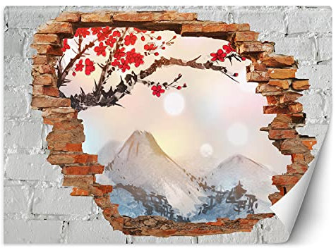 Feeby Fototapete Natur Loch in der Wand Abstrakt 300x210 cm Beige XXL Vlies Wandtapete Tapeten Wohnzimmer Schlafzimmer Büro Flur Moderne Design Wandbilder Wand Dekoration Landschaft Aquarell Japan