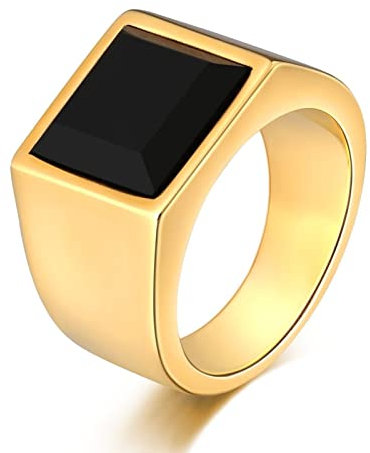 Whoiy Siegelring Eckig, Herren Ring Groß 15mm Edelstahl Siegelring Zirkonia Ringgröße 62 (19.7) Gravierbar