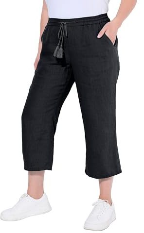 Ulla Popken Damen große Größen Übergrößen Plus Size 7/8-Leinenhose, elastischer Bund, natürlich kühl 803829