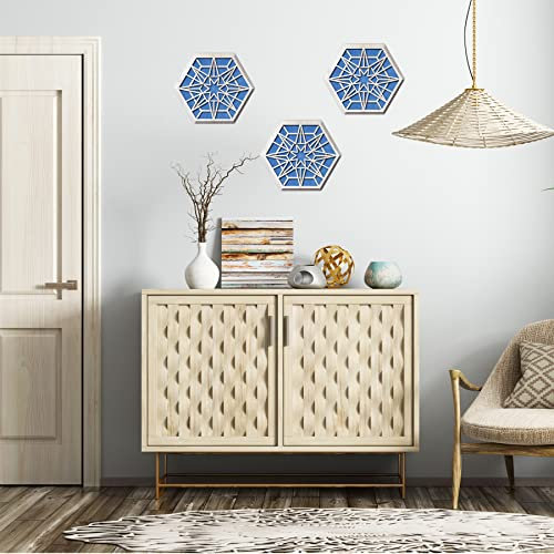SUPERDANT 1 Packung Sechseckiger Holz-Schalldiffusor Achteckige Sternförmige Akustische Wandpaneele Design Blauer Filz Dekorative Kunst Schallabsorbierende Paneele Akustische Behandlung Für Dekor