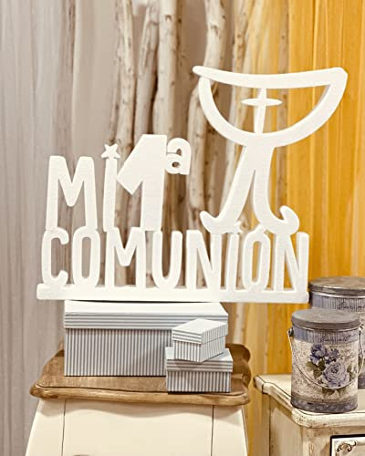 Letras de corcho Mi Primera Comunión con detalle de Cáliz | Medidas 57x47x4cm | Decoración para fiestas de Comunión