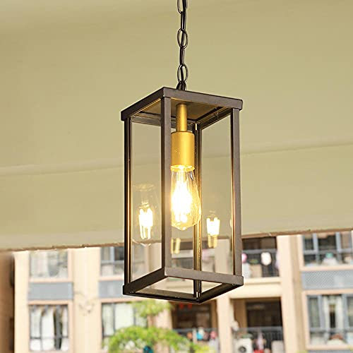 Mengjay Außen Hängelampe Vintage Schwarz Gartenlampe Wasserdicht E27 Pendellampe Höhenverstellbar Aluminum Aussenlampen/glas Aussen Innen Garten Laterne Pavillon Hof Outdoor Pendant Light (Ø12.5CM)