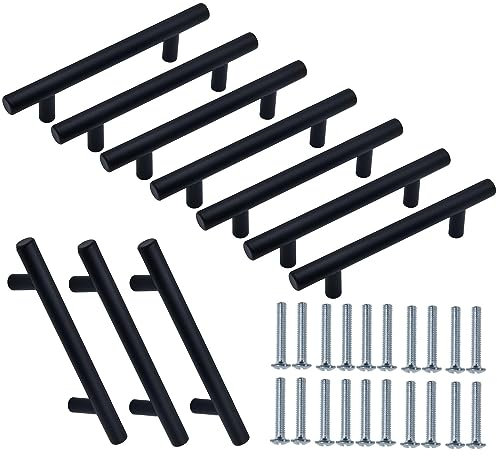 Shentian Cabinet Handles 10 Pcs 96mm Stainless Steel T bar Handle Kitchen Cup Board Cabinet Door Knobs,Brushed Nickel Stainless Steel Kitchen Cabinet New, Cabinet Pulls (Black, 96 * 150mm)