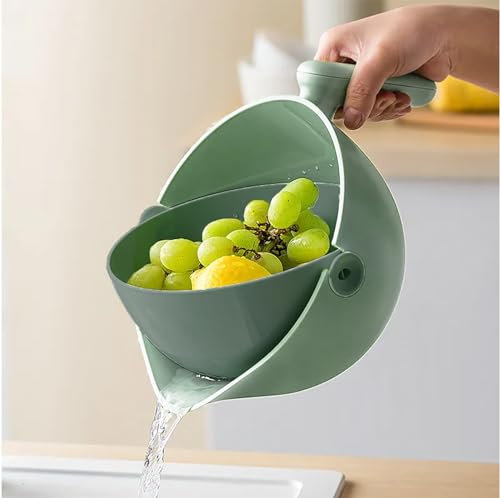 MP Küchensieb 2 in 1 Küche Sieb Abtropfsieb Gemüse Obst Waschschüssel Kunststoff Doppelschicht Abflusskorb Schüssel mit Griff (Hellgrün)