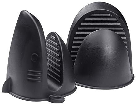 Silicone Oven Gloves, Pot Holders-Heat Resistant, Non-Slip, Waterproof, Mini Oven Mitts Perfect for Cooking, Baking and BBQ (Black)