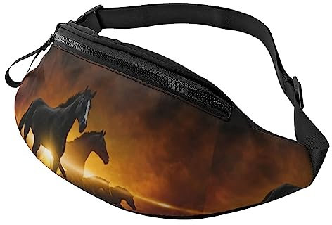 Hüfttasche mit Pferden, rot leuchtenden Wolken, Gürteltaschen für Männer und Frauen, Hüfttasche mit verstellbarem Riemen für Laufen, Reisen, Wandern, Hund, Spazierengehen, Training