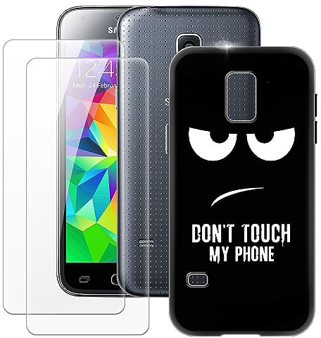 MILEGAO Samsung Galaxy S5 Mini Hülle + 2 Displayschutzfolien aus gehärtetem Glas, ultradünne Stoßstange, stoßfeste weiche TPU-Silikon-Abdeckung für Samsung Galaxy S5 Mini (4.5”)