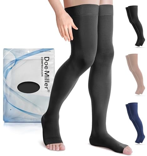 Doc Miller Thigh High Open Toe Compression Stockings 15-20mmHg