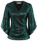 Damen V-Ausschnitt Sexy Bluse Pailletten Top 3/4 Ärmel Leicht Shirt Glänzende Highlights Top Party Schwarz mit Pailletten Grün XL