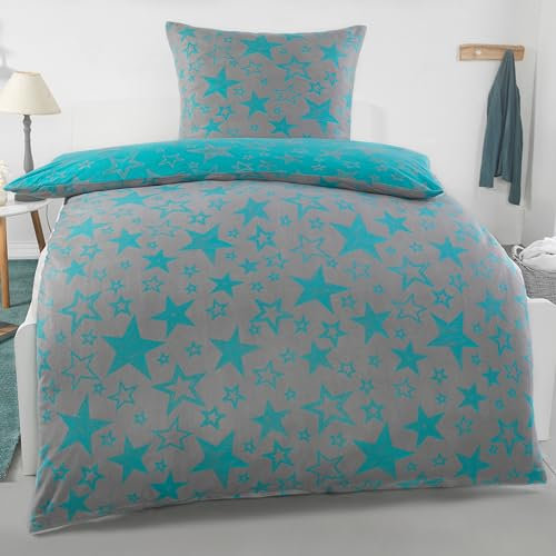 BaSaTex Flausch Fleece Winter Bettwäsche Set 2 teilig | 100% Mikrofaser Plüsch | 135x200 + 80x80 cm | Design 02
