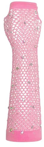 Mesh Kurze Handschuhe Party Punk Halbfinger Mesh Stretch Farbe Handschuhe Handschuhe Schwarz (Pink, ONESIZE)