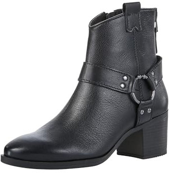 MARCO TOZZI Damen Stiefeletten mit Absatz aus Leder mit Reißverschluss, Schwarz (Black), 40 EU