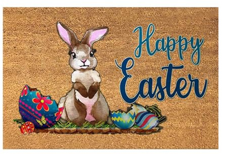 40 x 60 cm Ostern Willkommens Fußmatte Osterhasen Fußmatten Karotten Kaninchen Teppiche Fußmatte Feiertagsmatten Osterdeko Osterhasenmatten Türmatte Waschbare Osterteppich für Haustür (05-D, One Size)