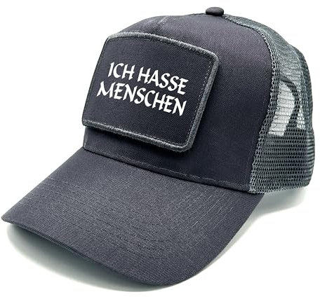 Herzbotschaft Trucker Mesh Cap mit Spruch auf Patch | Ich Hasse Menschen | Farbwahl | Unisex Baseball Mütze | hochwertiger Druck | OneSize durch verstellbaren Klipp-Verschluss |