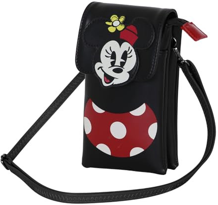 Disney Minnie Maus Face-Handytasche, Schwarz, 12 x 20 cm