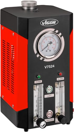 ViGOR Tester di perdite di gas di fumo V7524, per rilevazione di perdite in sistemi chiusi, funzionamento tramite rete di bordo da 12 V, con compressore d'aria integrato e manometro, universale per