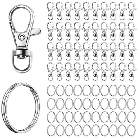 80Stk Schlüsselring Edelstahl Klein Karabiner Schlüsselanhänger Basteln Selber Machen Ringe Karabinerhaken mit Drehgelenk(Silber)