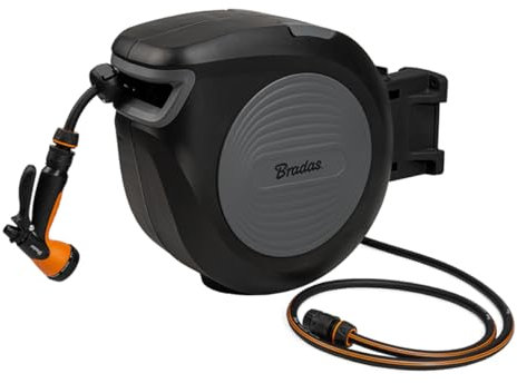 Black Line Automatik Schlauchtrommel 20m BlackLine Schlauchbox 1/2 Anschluss mit 8-Strahl-Pistole 3/4 Wandmontage 180° schwenkbar