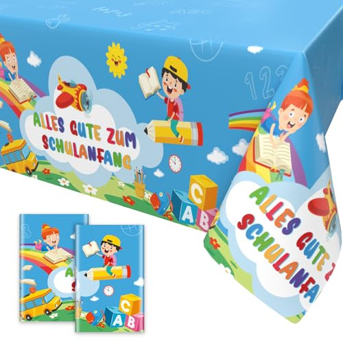 2pcs Schulanfang Tischdecken,Einschulung Deko Tischdecke Alles Gute Zum Schulanfang Tischdecken Tischtuch für Schulkind Schuleinführung Schulstart Party Dekoration 137 x 274cm