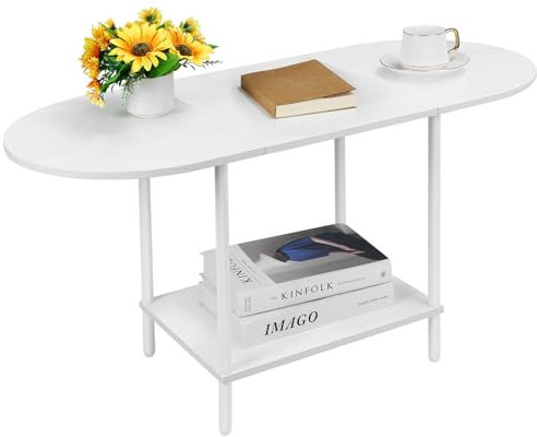 Shinoske Small Coffee Table Living Room Table Modern Side Table Wood Coffee Table with Storage Shelf Metal Frame for Home Office, White