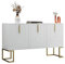 Azkoeesy Aparador de 3 puertas en forma de U de 138 cm, armario de cocina buffet con tiradores de metal dorado y base (blanco)