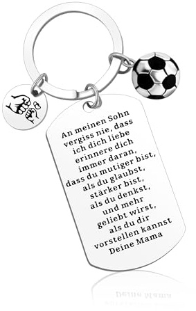 MANVEN An Meinen Sohn Schlüsselanhänger Sohn Geschenke von Mama Papa | Weihnachten Geburtstag Fußball Geschenk für Jungen Lasergravierter Edelstahl Inspirierende Geschenke