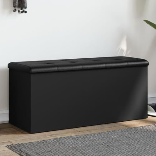 Willood Sitzbank mit Stauraum, Bank Gepolstert Sitzhocker Schuhbank, Truhenbank Polsterbank Aufbewahrungsbox für Wohnzimmer Flur, Schwarz 102x42x45 cm Holzwerkstoff