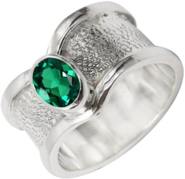 JEWELFORCE 925 Sterling Silber Smaragd Lab Grown Edelstein Ring Herren Damen Steinbandring Alle Größen Ring Handgefertigter Schmuck JSR-1100AN_62 (19.7)