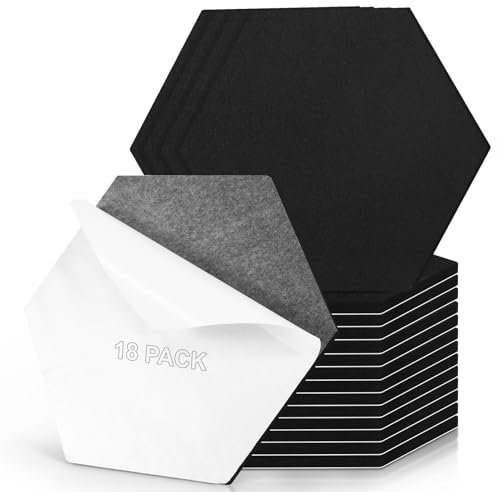 Votoko 18St. Hexagon Akustikpaneele Selbstklebend, 30×26×0.9cm Akustikplatten Schallabsorber, Hohe Dichte Schallschutzplatte Schalldämmung, Akustik Absorber Akustikpanel für Wand Decke vom Studio Büro