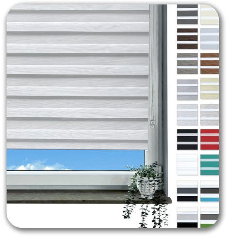 Rollmayer Doppelrollo Klemmfix ohne Bohren Klemmrollo Fensterrollo Duo Rollo Sonnenschutzrollo Zebrarollo Seitenzugrollo für Fenster und Tür (Melange Weiß Grau - 130 x 130 cm - BxH)