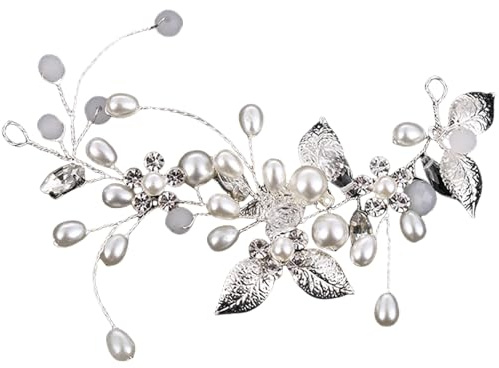 Xrten Blume Blatt Kopfschmuck,Braut Haarschmuck Hochzeit,Haarschmuck Headwear Frauen Hochzeit Legierung Zubehör,Haarschmuck Hochzeit Silber Kristall Stirnband,Hochzeit Haarschmuck für Die Braut