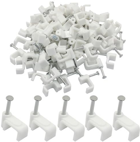 Litoexpe 100 Pcs Flat Cable Clips 8mm, White Ethernet Cable Wall Clips Cable Tacks Coax Cable Clips Speaker Wire Clips Cable Nails for Cat8 Cat7 Cat6 Flat Ethernet Cable