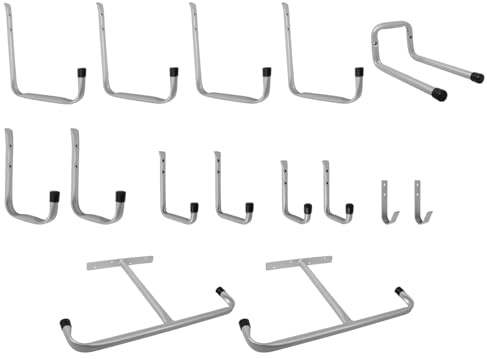 HOME IT Montagesystem für Garage – Kit 15 Stück mit Einzelhaken und Doppelhaken für Decke und Wand, Kapazität 20 kg pro Haken