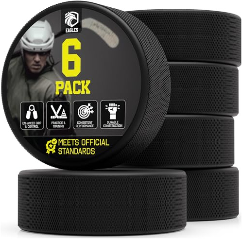 EAGLES Ice Hockey Pucks 1, 2, 3, 6 or 50 Pack | High Grade Pucks Official Regulation Weight & Size for Practice & Classic Training - 6 oz Diameter 3 Thickness 1 Black Hockey Puck Roller Hockey