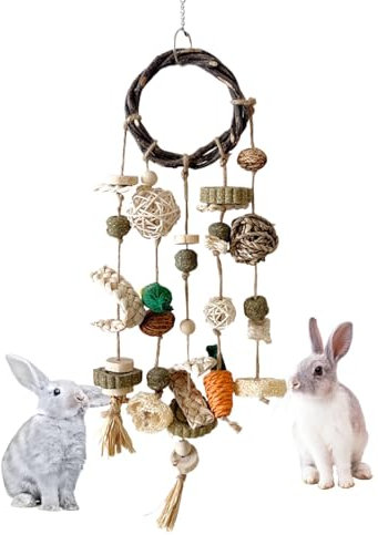 zwxqe Kaninchenzähne Schleifen Spielzeug, Rattan Ring für Kaninchen, Häschen Kau-Leckerlis, handgewebtes Kaninchenkauspielzeug, Kaninchenkäfigzähne Schleifring, Rattan-Kauring für Kaninchen,