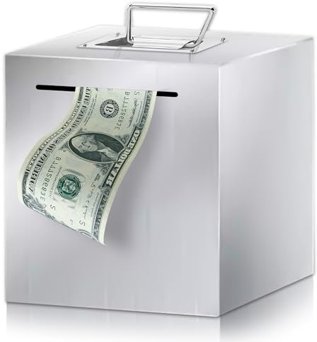 GOMETY Sparschwein: Edelstahl Sparbüchse, Geldsparkasse Mit Großer Kapazität, Sicher Und Wiederverwendbar Für Kinder Und Erwachsene (15x15cm Silber)